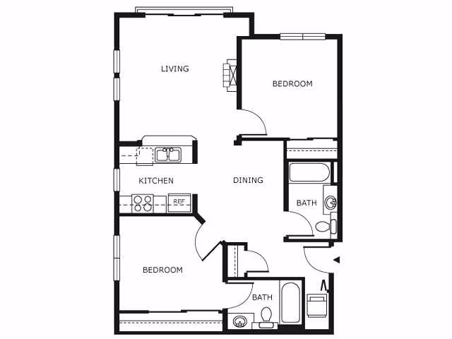 2 Bed 2 Bath B4 105 floor plan